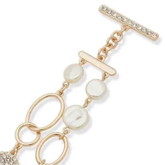 Anne Klein Gold 2 Row Toggle Bracelet Carnation Collection NWT - Picture 2 of 2